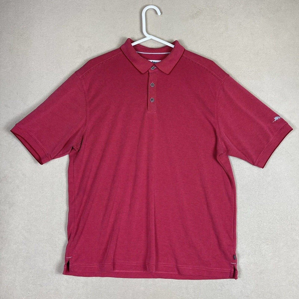 Tommy Bahama Mens L Short Sleeve Polo Shirt Red Slit Hem Embroidered Logo